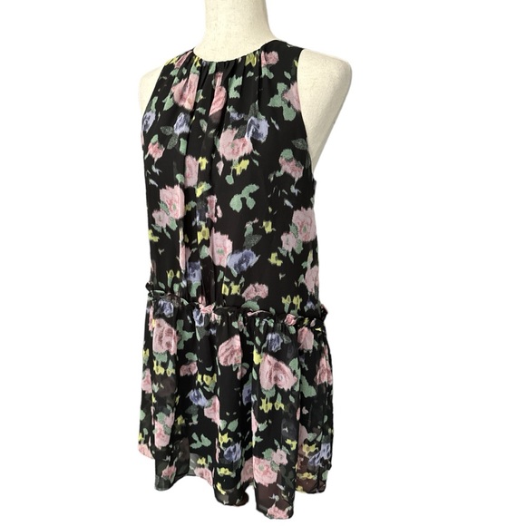 Likely Black Floral Print Chiffon Ruffled Dress Size 2 - Picture 3 of 10
